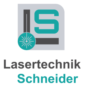Logo of Lasertechnik Schneider featuring stylized letters and a laser beam graphic.