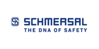 Schmersal-Logo mit Slogan The DNA of Safety in blauer Schrift auf weißem Hintergrund.