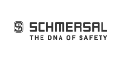 Logo von Schmersal mit Slogan The DNA of Safety, Hersteller von Sicherheitslösungen.