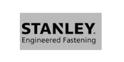 Stanley Engineered Fastening Logo auf grauem Hintergrund, Schwarz-Weiß-Design.