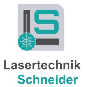 Logo of Lasertechnik Schneider featuring stylized letters and a laser beam graphic.