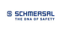 Schmersal-Logo mit Slogan The DNA of Safety in blauer Schrift auf weißem Hintergrund.