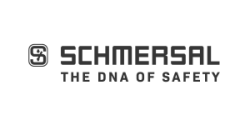 Logo von Schmersal mit Slogan The DNA of Safety, Hersteller von Sicherheitslösungen.