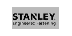 Stanley Engineered Fastening Logo auf grauem Hintergrund, Schwarz-Weiß-Design.